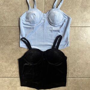 Set Of 2 Baby Blue And Black Velvet Bustier Crop Tops Y2K Youth 19 XXL